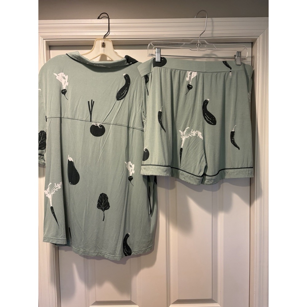 Cozy Earth Women's Bamboo Stretch-Knit Short Sleeve Pajama Set Green  Veggies XL - Picture 6 of 9